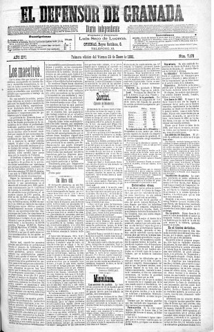 'El Defensor de Granada  : diario político independiente' - Año XVI Número 7178 1ª ed. - 1895 Enero 25