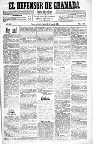 'El Defensor de Granada  : diario político independiente' - Año XVI Número 7180 1ª ed. - 1895 Enero 26