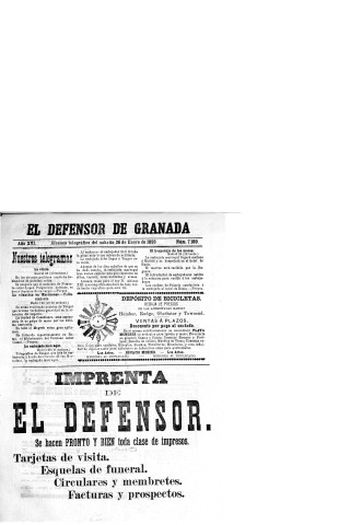 'El Defensor de Granada  : diario político independiente' - Año XVI Número 7180  - 1895 Enero 26