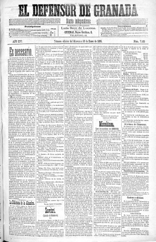 'El Defensor de Granada  : diario político independiente' - Año XVI Número 7185 1ª ed. - 1895 Enero 30