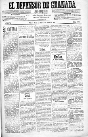 'El Defensor de Granada  : diario político independiente' - Año XVI Número 7192 1ª ed. - 1895 Febrero 05