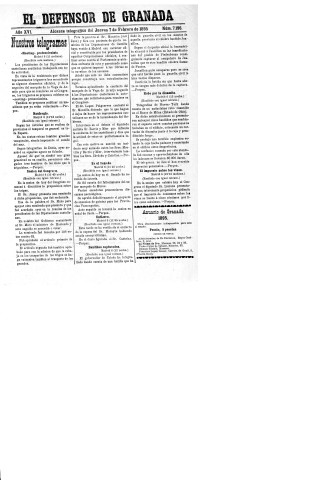 'El Defensor de Granada  : diario político independiente' - Año XVI Número 7196  - 1895 Febrero 07