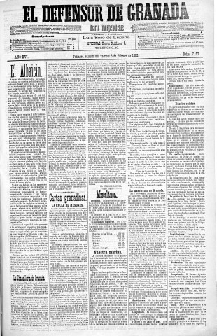 'El Defensor de Granada  : diario político independiente' - Año XVI Número 7197 1ª ed. - 1895 Febrero 08