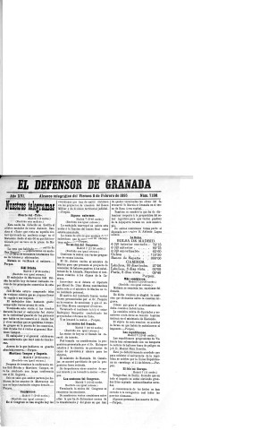 'El Defensor de Granada  : diario político independiente' - Año XVI Número 7198  - 1895 Febrero 08