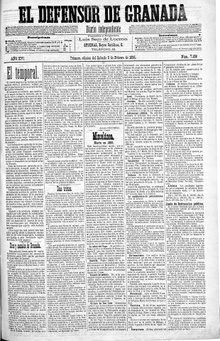 'El Defensor de Granada  : diario político independiente' - Año XVI Número 7199 1ª ed. - 1895 Febrero 09