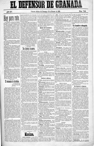 'El Defensor de Granada  : diario político independiente' - Año XVI Número 7201 1ª ed. - 1895 Febrero 10