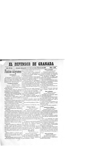 'El Defensor de Granada  : diario político independiente' - Año XVI Número 7205  - 1895 Febrero 14
