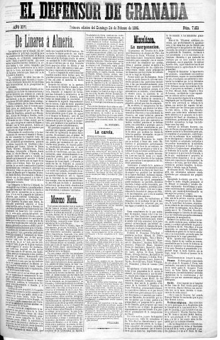 'El Defensor de Granada  : diario político independiente' - Año XVI Número 7221 1ª ed. - 1895 Febrero 24