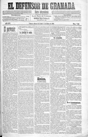 'El Defensor de Granada  : diario político independiente' - Año XVI Número 7231 1ª ed. - 1895 Marzo 02
