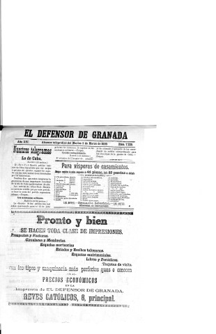 'El Defensor de Granada  : diario político independiente' - Año XVI Número 7235  - 1895 Marzo 05