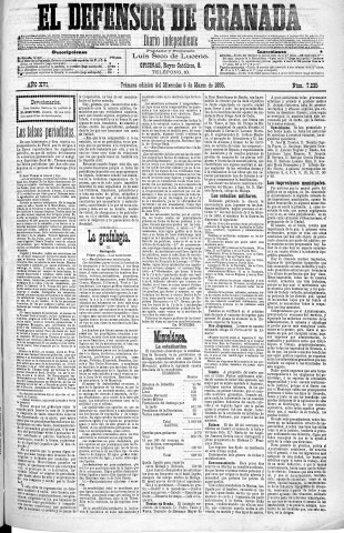 'El Defensor de Granada  : diario político independiente' - Año XVI Número 7235 1ª ed. - 1895 Marzo 06
