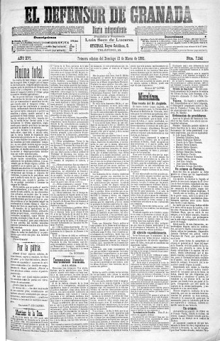 'El Defensor de Granada  : diario político independiente' - Año XVI Número 7241 1ª ed. - 1895 Marzo 10