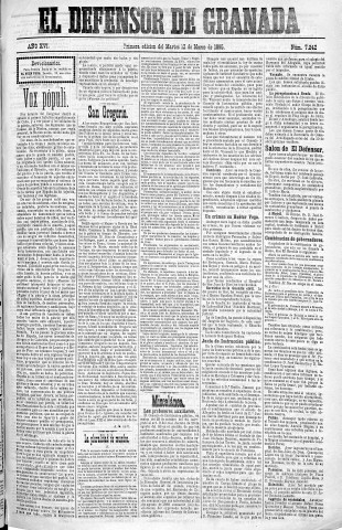 'El Defensor de Granada  : diario político independiente' - Año XVI Número 7242 1ª ed. - 1895 Marzo 12