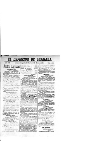 'El Defensor de Granada  : diario político independiente' - Año XVI Número 7243  - 1895 Marzo 12