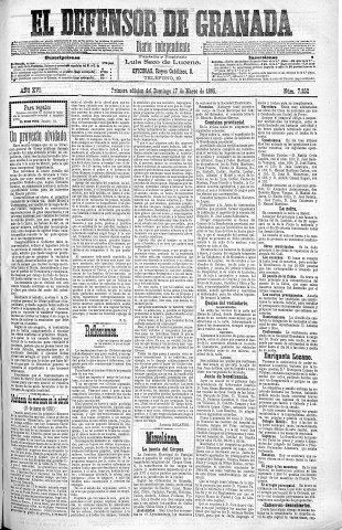'El Defensor de Granada  : diario político independiente' - Año XVI Número 7252 1ª ed. - 1895 Marzo 17