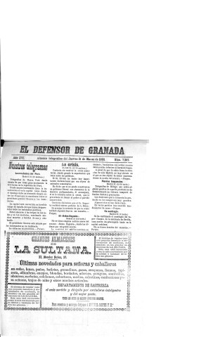 'El Defensor de Granada  : diario político independiente' - Año XVI Número 7257  - 1895 Marzo 21
