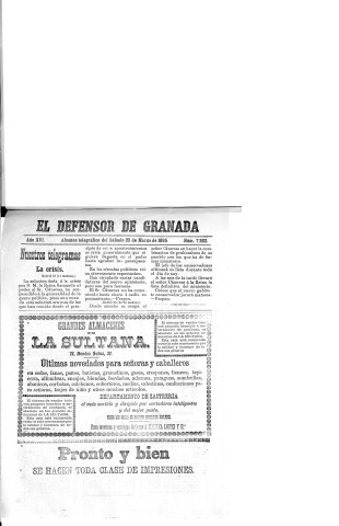 'El Defensor de Granada  : diario político independiente' - Año XVI Número 7262  - 1895 Marzo 23