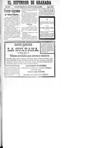 'El Defensor de Granada  : diario político independiente' - Año XVI Número 7264  - 1895 Marzo 25
