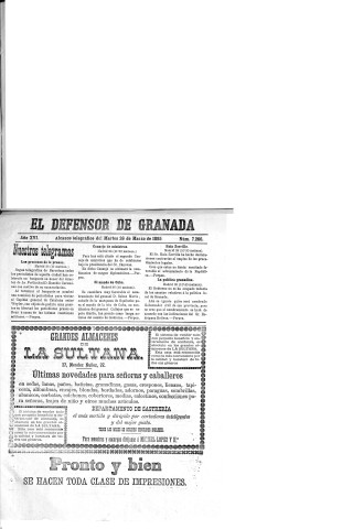 'El Defensor de Granada  : diario político independiente' - Año XVI Número 7266  - 1895 Marzo 26
