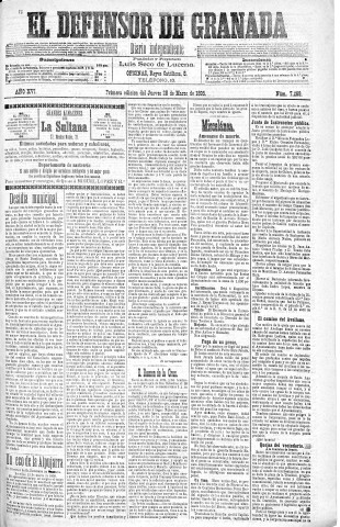 'El Defensor de Granada  : diario político independiente' - Año XVI Número 7269 1ª ed. - 1895 Marzo 28