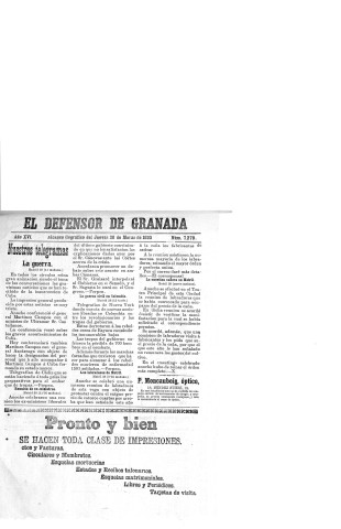 'El Defensor de Granada  : diario político independiente' - Año XVI Número 7270  - 1895 Marzo 28