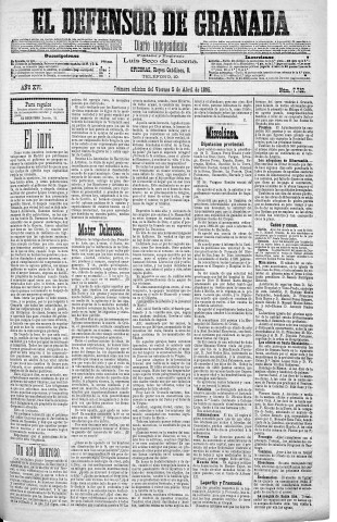 'El Defensor de Granada  : diario político independiente' - Año XVI Número 7232 1ª ed. - 1895 Abril 05