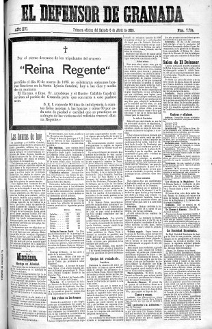 'El Defensor de Granada  : diario político independiente' - Año XVI Número 7234 1ª ed. - 1895 Abril 06