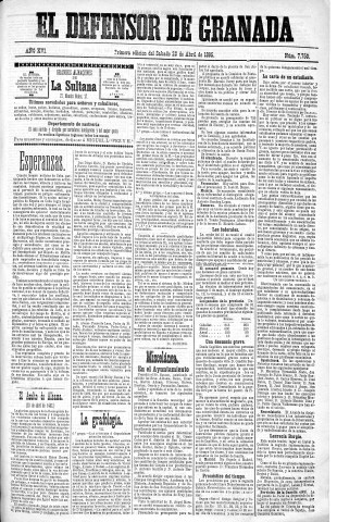 'El Defensor de Granada  : diario político independiente' - Año XVI Número 7750 1ª ed. - 1895 Abril 20