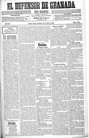 'El Defensor de Granada  : diario político independiente' - Año XVI Número 7754 1ª ed. - 1895 Abril 23