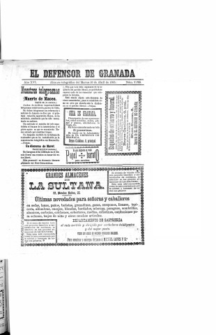 'El Defensor de Granada  : diario político independiente' - Año XVI Número 7755  - 1895 Abril 23
