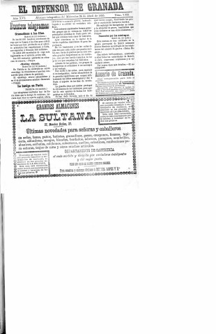 'El Defensor de Granada  : diario político independiente' - Año XVI Número 7757  - 1895 Abril 24