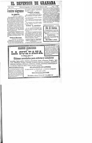 'El Defensor de Granada  : diario político independiente' - Año XVI Número 7763  - 1895 Abril 29