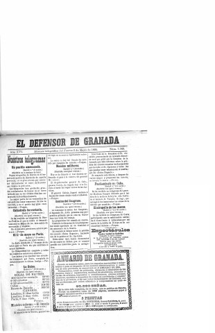 'El Defensor de Granada  : diario político independiente' - Año XVI Número 7769  - 1895 Mayo 02