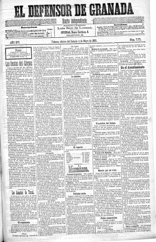 'El Defensor de Granada  : diario político independiente' - Año XVI Número 7771 1ª ed. - 1895 Mayo 04