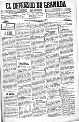 'El Defensor de Granada  : diario político independiente' - Año XVI Número 7781 1ª ed. - 1895 Mayo 10