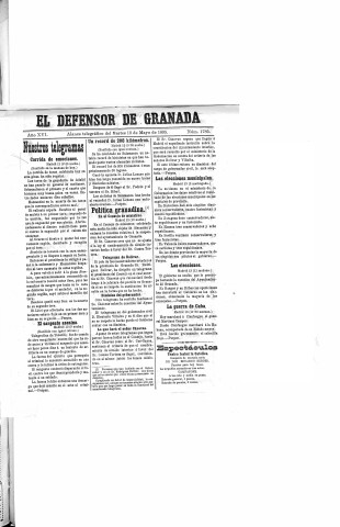 'El Defensor de Granada  : diario político independiente' - Año XVI Número 7785  - 1895 Mayo 13