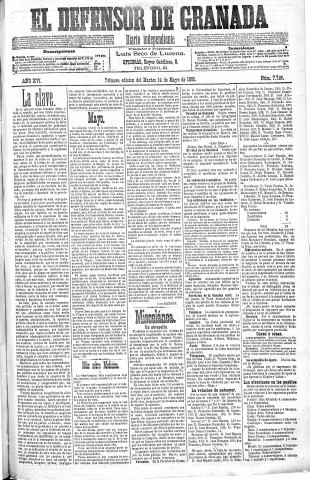 'El Defensor de Granada  : diario político independiente' - Año XVI Número 7786 1ª ed. - 1895 Mayo 14