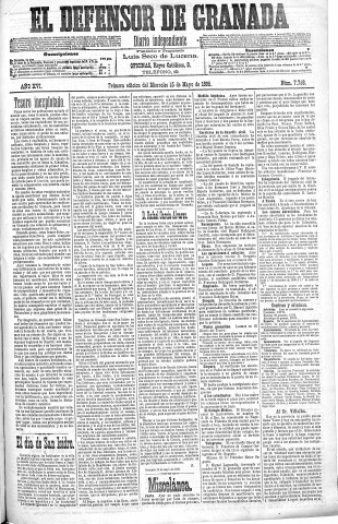'El Defensor de Granada  : diario político independiente' - Año XVI Número 7788 1ª ed. - 1895 Mayo 15