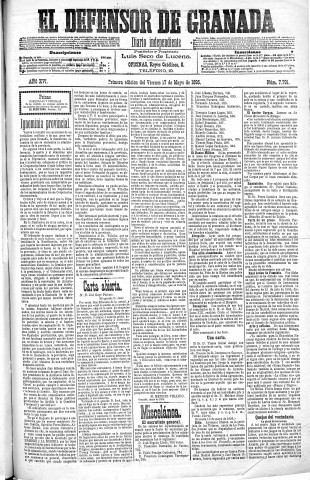 'El Defensor de Granada  : diario político independiente' - Año XVI Número 7791 1ª ed. - 1895 Mayo 17