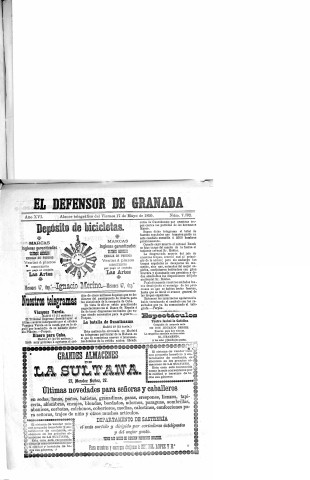 'El Defensor de Granada  : diario político independiente' - Año XVI Número 7792  - 1895 Mayo 17