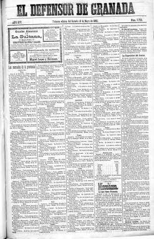 'El Defensor de Granada  : diario político independiente' - Año XVI Número 7793 1ª ed. - 1895 Mayo 18