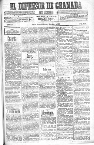 'El Defensor de Granada  : diario político independiente' - Año XVI Número 7795 1ª ed. - 1895 Mayo 19