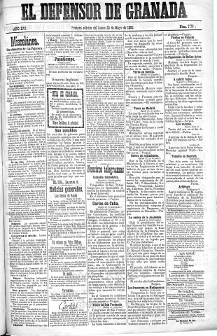 'El Defensor de Granada  : diario político independiente' - Año XVI Número 7796 1ª ed. - 1895 Mayo 20