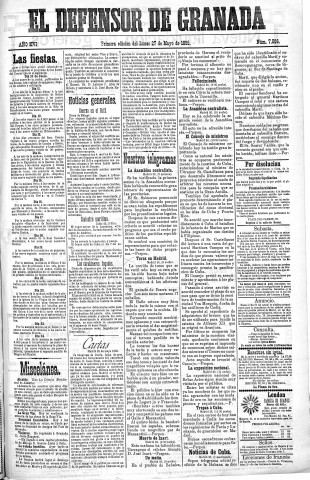 'El Defensor de Granada  : diario político independiente' - Año XVI Número 7806 1ª ed. - 1895 Mayo 27