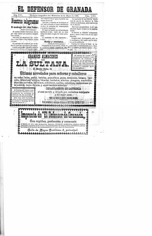 'El Defensor de Granada  : diario político independiente' - Año XVI Número 7809  - 1895 Mayo 29