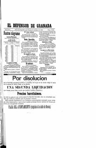 'El Defensor de Granada  : diario político independiente' - Año XVI Número 7812  - 1895 Mayo 31
