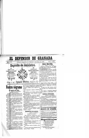 'El Defensor de Granada  : diario político independiente' - Año XVI Número 7813  - 1895 Junio 01