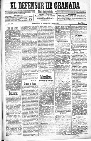 'El Defensor de Granada  : diario político independiente' - Año XVI Número 7815 1ª ed. - 1895 Junio 02