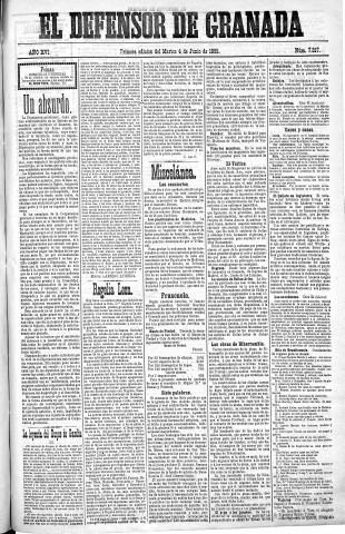 'El Defensor de Granada  : diario político independiente' - Año XVI Número 7817 1ª ed. - 1895 Junio 04