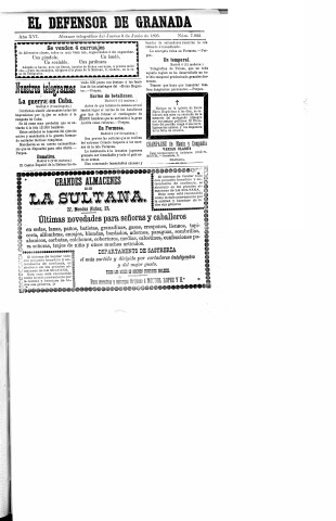 'El Defensor de Granada  : diario político independiente' - Año XVI Número 7822  - 1895 Junio 06
